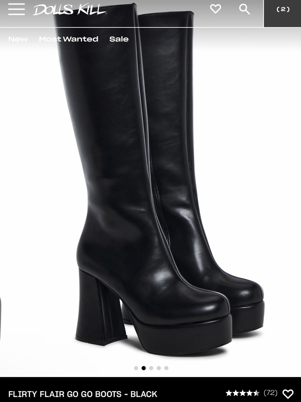 DOLLS KILL FLIRTY FLAIR GO GO BOOTS - BLACK - Picture 2 of 7